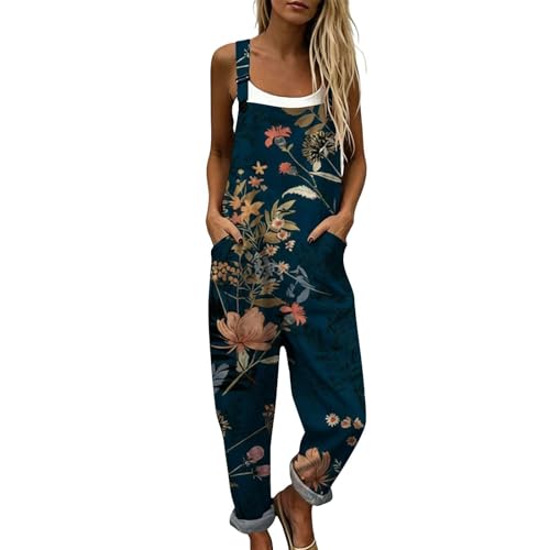 Mono Mujer Verano 2026 Peto de Lino y Algodón Monos Boho Hippie de Pierna Ancha Overol Vintage Jumpsuit Elegante Casual para Playa y Diario Elegante Casual Ropa con Bolsillos (XL,15)