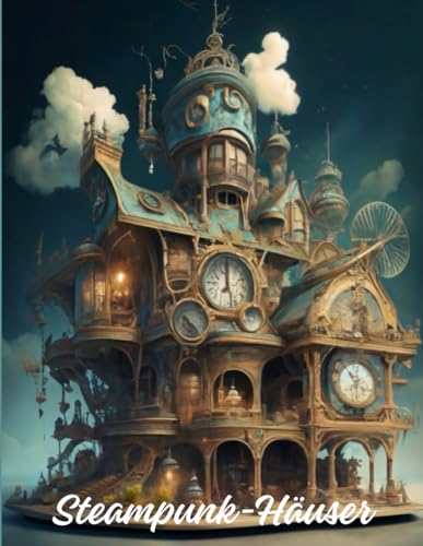 Steampunk-Häuser Malbuch: 60 Steampunk-Hausillustrationen - Entdecken Sie die viktorianische Architektur; Mechanische Wunderwerke zum Ausmalen
