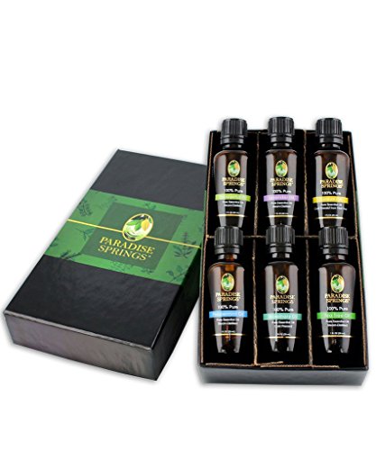 Paradise Springs 100% Pure Essential Oil Wildcrafted Starter Kit 6 Bottles. Includes Eucalyptus Oil, Lavender Oil, Lemon Oil, Peppermint Oil, Rosemary Oil, Tea Tree Oil
