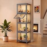 Magshion Display Cabinet, 4-Tier Curio Cabinet with Acrylic Doors, 55' Tall Display Case for Collectibles, Showcase for Living Room, Bedroom, Playroom, Grey, 13' D x 16' W x 55' H