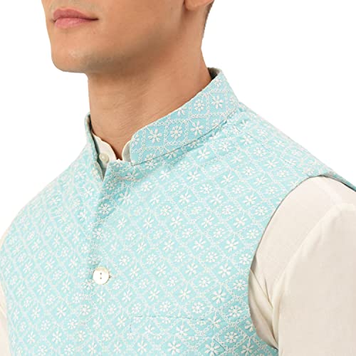 Image of Jompers Men's Embroidered Woven Pure Cotton Nehru Jacket