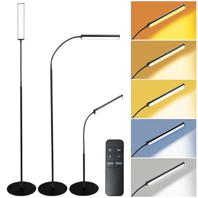 TwoWin Standing Led Floor Lamp for Living Room Bedroom Office Salon, Adjustable Goose Neck Tall Corner Lamp Led Light Dimmable Bright Flexible Reading Floor Lamp with Romote Control 5 Color