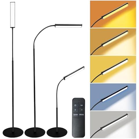 TwoWin Standing Led Floor Lamp for Living Room Bedroom Office Salon, Adjustable Goose Neck Tall Corner Lamp Led Light Dimmable Bright Flexible Reading Floor Lamp with Romote Control 5 Color Cover