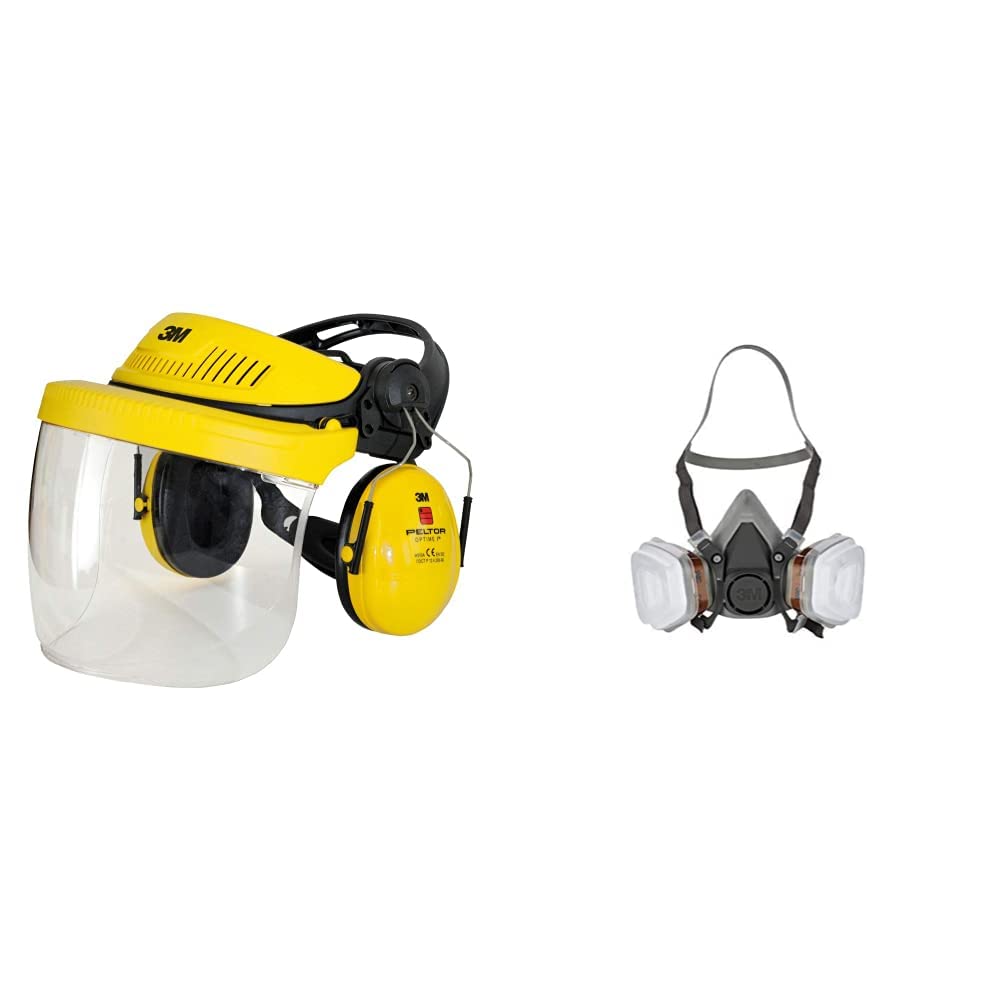 3M Gesichtsschutz G500 Multisystem, Gelb & Mehrweg-Halbmaske 6002C - Halbmaske mit Wechselfiltern gegen organische Gase, Dämpfe und Partikel - Für Farbspritz- und Maschinenschleifarbeiten