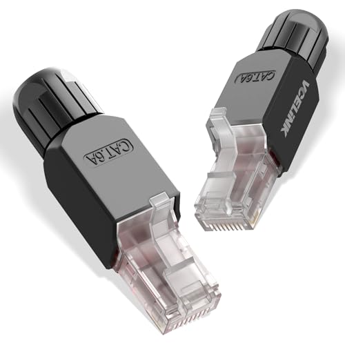 VCELINK Conector RJ45 sin Herramienta para Cat6A/Cat6/Cat5E/Cat5 Cable Ethernet - 10Gbps, Fácil de Instalar, Negro, 2 Unidades
