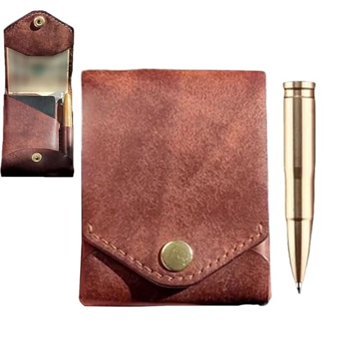 Vintage Handmade Leather Wallet, Multifunctional Compact Wallet with Pen Slot, Slim Minimalist Leathers Business Card Holder Wallets for Cash,For Men and Women
