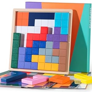 KUMUNI Dementieproducten voor ouderen, houten tegels matching spel met 40 sjablonen, dementie activiteiten voor senioren, eenvoudige geheugenspellen voor de ziekte van Alzheimer, grote puzzelpatronen