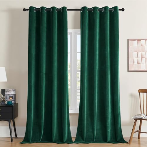 Cortinas de terciopelo verde oscuro Joydeco de 84 pulgadas elegantes con dos paneles 2