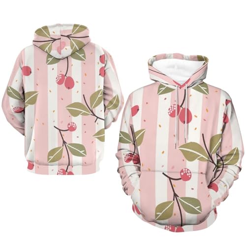 Sweat à Capuche Rayures Cerise Rose - Idéal pour vos Sorties Décontractées