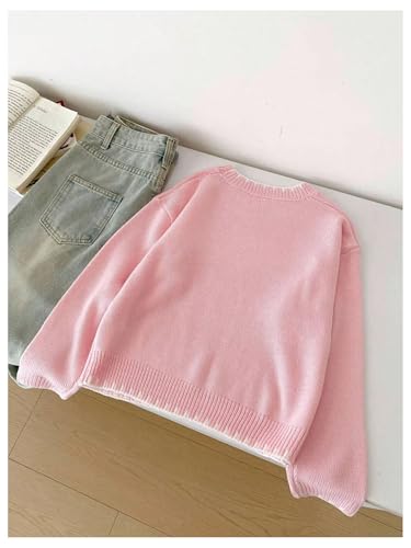 SweatyRocks Girl's Cute Bow Sweater Crew Neck Long Sleeve Drop Shoulder Pullover Knit Top2