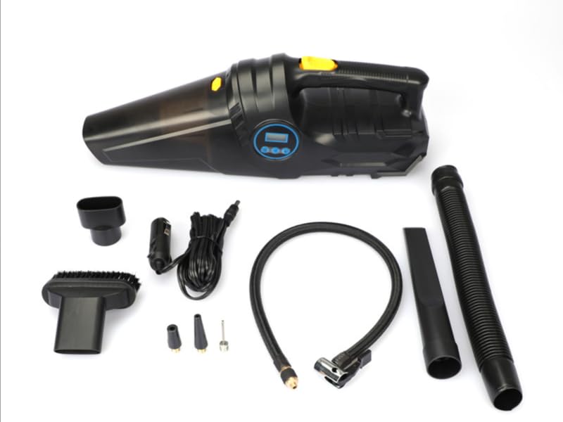 Image of Car Vacuum Cleaner - Portable, High-Power, Handheld Vacuum Cleaner, Tire Inflator Pump with 3 Attachments, 16.5-Foot Power Cord - 12V, Car Interior Cleaning and Inflator Accessory Kit - Black