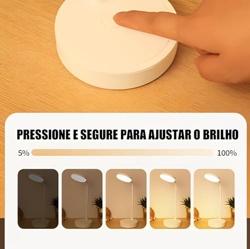 Luminaria LED Recarregável Articulada Bivolt 3 Níveis de Luminosidade 20 Leds Descanso Ocular para E