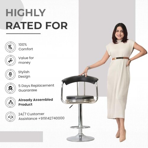 Image of GOYALSON Classic Height Adjustable and Revolving Bar Stool Kitchen Chair (1, Black)