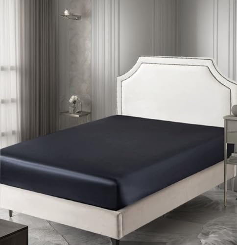 Seidiges Satin-Spannbetttuch, klassisch, luxuriös, seidig weich, einfarbig (Schwarz, 140x200)