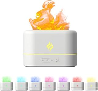 Flame Humidifier Diffuser, 250ml Portable Quiet Essential Oil Diffuser Air Humidifier 7 Colors Night Light& Auto Shut Off for Home Bedroom Office (White)