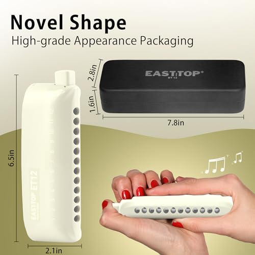 Image of EAST TOP 12 Hole Chromatic Harmonica C Key Mouth Organ for Adults and Professionals with Unique Modern Design ET12, Ivory Cover