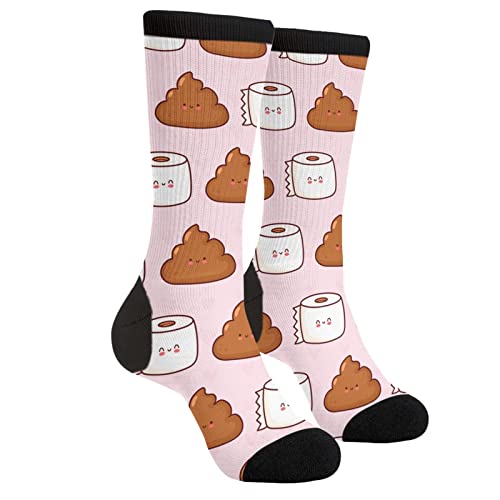 WILL BUDXEG Poop Toilet Paper Roll Turquoise Background Casual Funny Funky Novelty Fashion Comfortable Socks For Men Women Crazy Dress