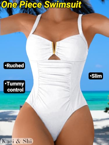 Kaei&Shi One Piece Swimsuit Women Tummy Control,Metal Piece V Wire Bathing Suit,Ruched Corset Cheeky Swimsuits Beach Pool2