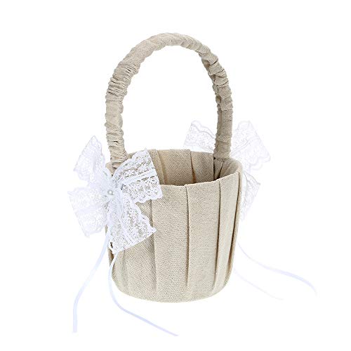 Baugger - Cesta de flores de casamento Cesta de serapilheira Vintage Bowknot Cesta de flores Cesta d