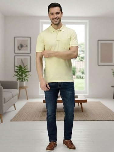 Image of Lux Cozi Men's Polo T-Shirt Regular Fit Half Sleeves with Pocket | Cotton Blend Polo Neck Collar T-Shirt for Men | Casual, Office Comfortable Breathable T-Shirt | Stylish Plain Tee