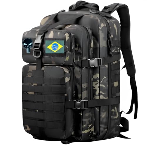 Mochila Tática 50l Reforçada Impermeável Masculina Grande (Preto Camuflado)