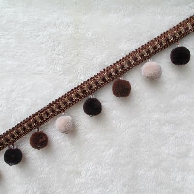3 jardy frędzli z pomponów - wstążka z koralikami - elegancka frędzla z poliestru w wielu opcjach kolorystycznych(Dark Brown)