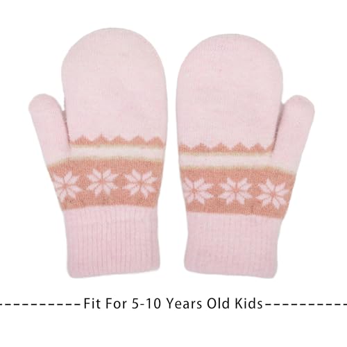 Kids-Double Layer-Warm-Knit Mittens - Girls-Boys-Winter Outdoor-Thickened Cold-Weather Wool Ski Gloves for 5-10 Years3