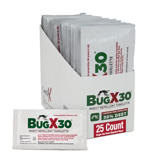 CoreTex Bug X 30 Mosquito, Tick, & Insect Repellent Wipes with 30% DEET - Pack of 25 Single-Use Bug...