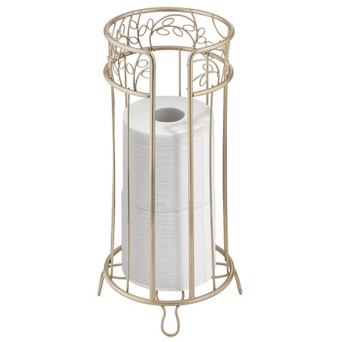 InterDesign Twigz Free Standing Toilet Paper Holder – Spare Roll Storage for Bathroom, Pearl Champagne