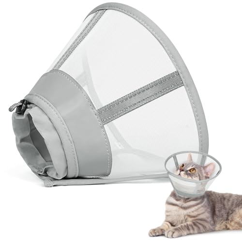 Supet Cat Cone Collar Soft, Air Mesh Recovery Collar to Stop Licking, Breathable Neck Cone Alternative, Lightweight Cat Head Cone Anti Scratch (White,S)