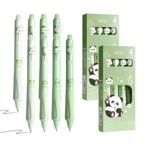 Electri-HQ 8 Pezzi Penne Cancellabili,Combinazione di Ricarica Nera e Blu,Penna a Sfera Cancellabile, Asciugatura Ultra Rapida, per Studenti, Impiegati ecc (Panda)