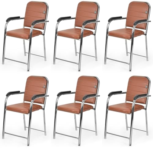 Image of Office Chair Visitor Chair with arm Rest with Steel Frame and Cushioned seat Back, Chair Without Wheels Holds up to 140 kg Heavy Design (6, Tan, Heavy)