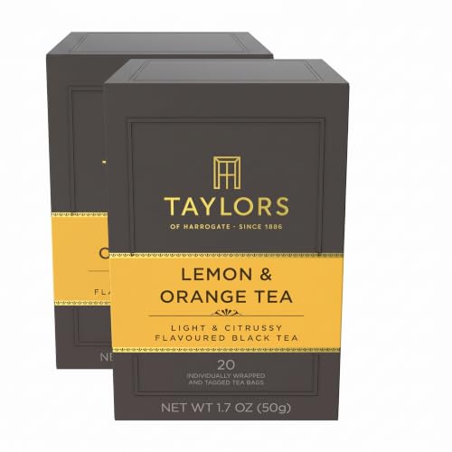 Taylors of Harrogate Lemon &amp; Orange, Black Tea, Individually Wrapped Bags, Citrussy, Fragrant and Light, Caffeinated, Enjoy Hot or Iced, 20 Teabags (Pack of 2)