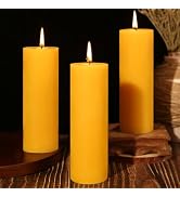3 Pack Natural Beeswax Pillar Candles,180 Hours Long Burning Unscented Beeswax Candles,100% Pure ...