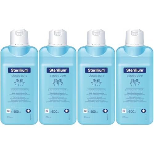 Sterillium Classic Pure Händedesinfektionsmittel, farbstoff- und parfümfrei, für hygienische Händedesinfektion, 4 x 500 ml