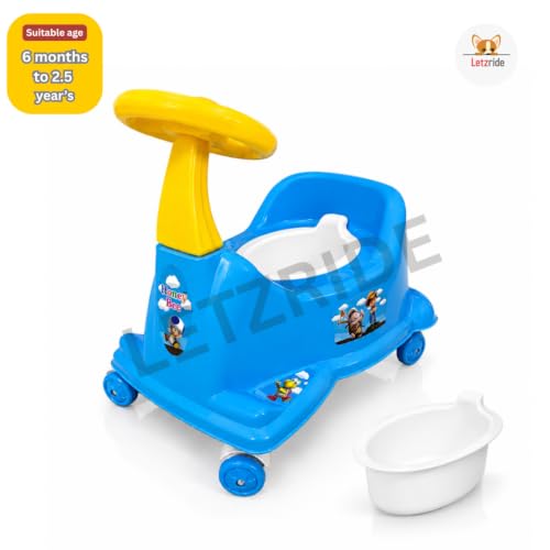 Image of Baby Potty Training Seat with Wheels & Steering | Ride On Potty Chair for Toddlers | Removable Bowl, BPA Free, Non-Toxic, Portable Toilet Trainer for Boys & Girls 6 Months to 3 Years | Blue