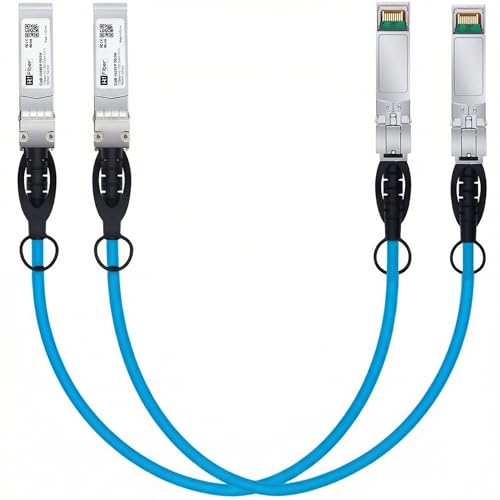 Image of H!Fiber 2 Pack Blue SFP+ Cable, 10G SFP+ DAC, 0.5M(1.64ft), Passive Direct Attach Copper Twinax Cable for Cisco SFP-H10GB-CU0.5M, Ubiquiti UniFi UC-DAC-SFP+, Meraki, Mikrotik, Intel, Fortinet, Netgear