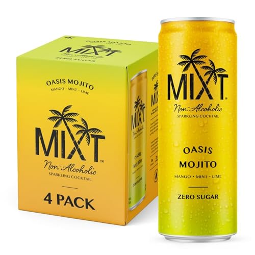 MIXT Premium Sparkling Non-Alcoholic Sparkling Cocktail - Oasis Mojito â€“ Zero Sugar, Ready to Drink, Adaptogens, Nootropics, 2g of carbs or less, Low Calorie, 12oz Cans (Pack of 4)
