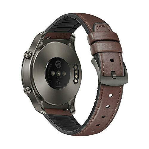OBOE 22mm Smart Watch Genuine Leather Plus Silicone Band Strap brown - Image 3