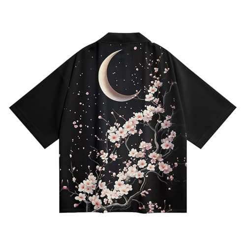 Image of LAI MENG FIVE CATS Women's Floral Print Loose Blouse Japanese Kimono Tops | Puff Sleeve,Cover up Top,Casual Cute Tops,Summer Cardigans 2026