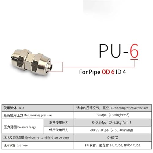Tubería de aire con conector de presión recto PU PG de paso reducido 6
