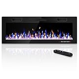 50 Inch Electric Fireplace, Ultra Thin Fire Places Electric Fireplace Inserts Recessed and Wall Mounted with Remote Control & Touch Screen, 750W/1500W Fireplace Electric Heater with Timer, Multi-Flame