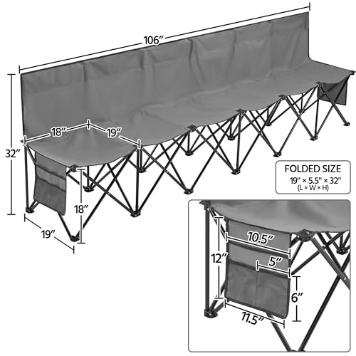 image for Yaheetech 6 Seats Foldable Sideline Bench for Sports Team Portable Cam
