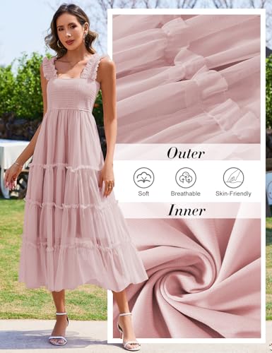 Image of HEEKPEK Womens Summer Midi Dresses 2025 Flowy Tulle Sleeveless Smocked Square Neck Ruffle Tiered Sundress Wedding Guest Party