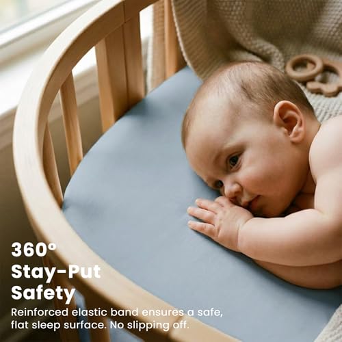 Image of Konssy 3 Pack Stretchy Bassinet Sheets for Baby Girl Boy, Soft Breathable Baby Bassinet Mattress Sheets Fit for Hourglass Oval Cradle, Moses Basket Rectangle Mattress (Blue Moon)