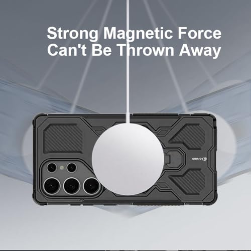 Image of KARWAN Tough Shockproof Armor Back Case Cover Compatible with Samsung Galaxy S25 Ultra with 360 Degree Rotation Magnetic Attraction Ring Holder, Heavy Duty Cover with MagEaze Wireless Charging (Black)