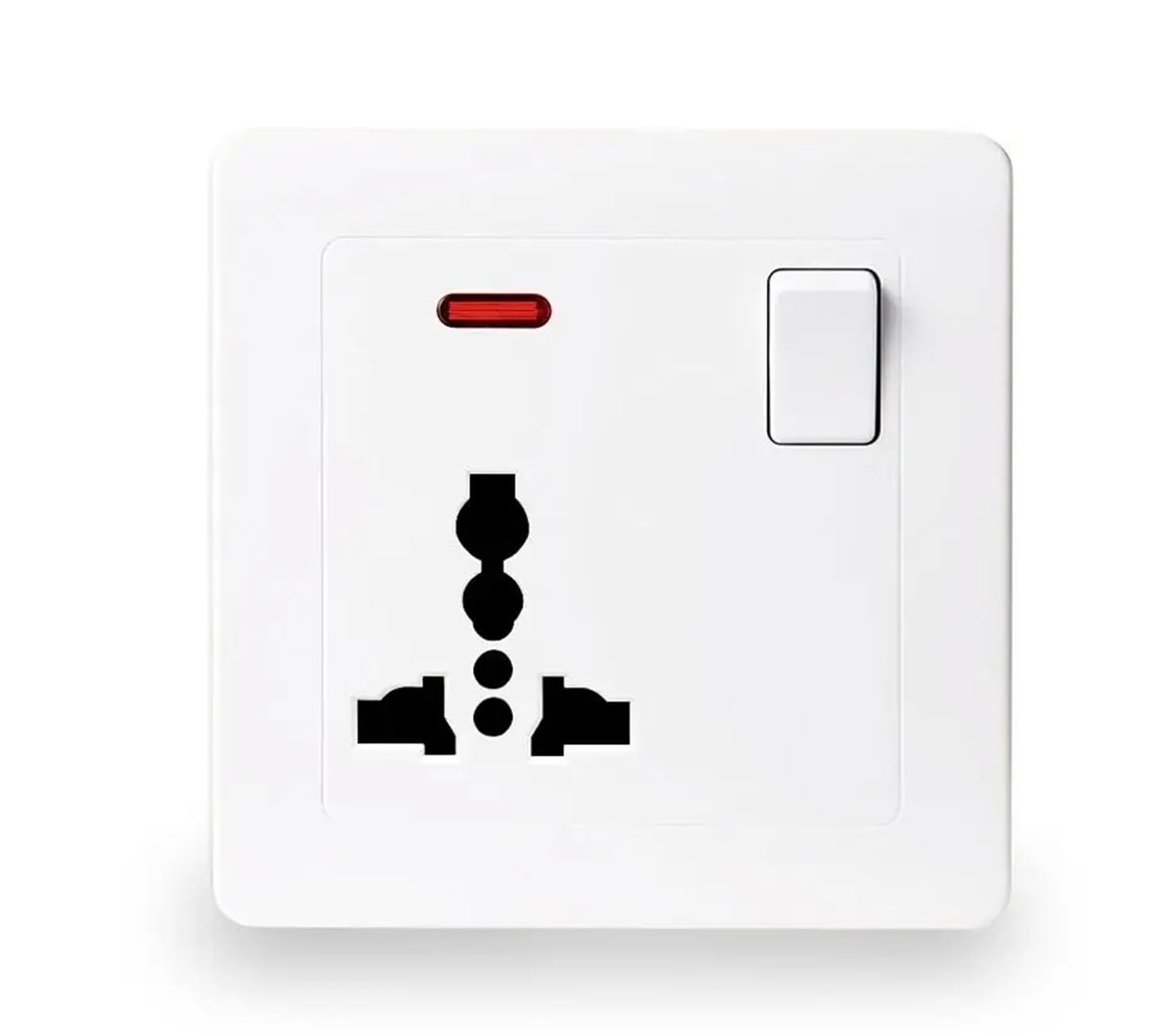 Wall Power Socket, 13A International Standard Universal 3 Hole, Switched Control LED Indicator, White/Golden AC 110 250V(White)