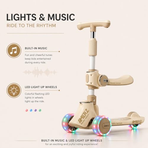 Image of 3-in-1 Convertible Foldable Kids Skating Style Cycle Kick Scooter for 3-14 Years Old Kids with 5-Level Height Adjustable Handle | LED PU Flashing Wheels | Max Capacity 75 Kg.(Sand Beige)