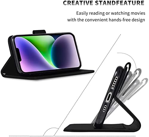 DN-Technology iPhone 14 Plus Case, Premium Leather iPhone 14 Plus Wallet Case Folding Flip Folio Phone Cover with Card Holder Slots TPU Inner Shell For iPhone 14 Plus 6.7 Inch (BLACK)