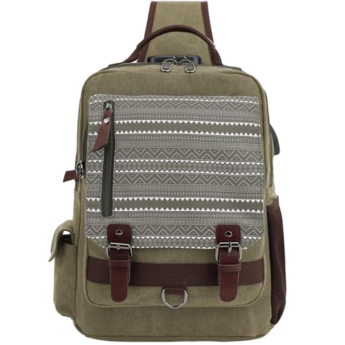 Leaper Retro Crossbody Bag Sling Bag Canvas Messenger Bag for Men Women Shoulder Bag Crossbody Handbags Satchel Geometric Army Green XL - Thumbnail 5
